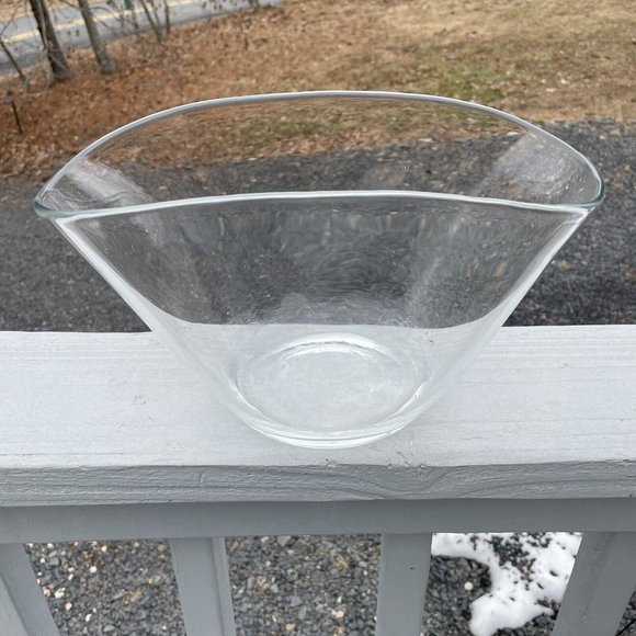 LARGE MCM Vintage Glass 12.25" Centerpiece Bowl Modern Clear Decor Design - Picture 15 of 16